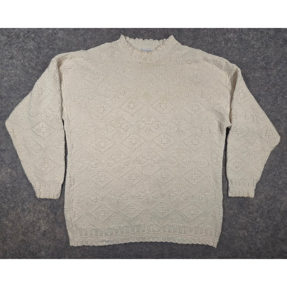 Vintage Knit Street Cream Geometric Diamond Knit Sweater Made in USA Size XL